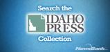 Blue background with an image of the state of Idaho and text, "Search the Idaho Press Collection" by NewsBank