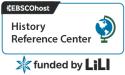 Database logo for EBSCOhost's History Reference Center with the text Funded by LiLI
