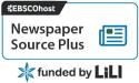 Database logo for EBSCOhost's Newspaper Source Plus with the text Funded by LiLI