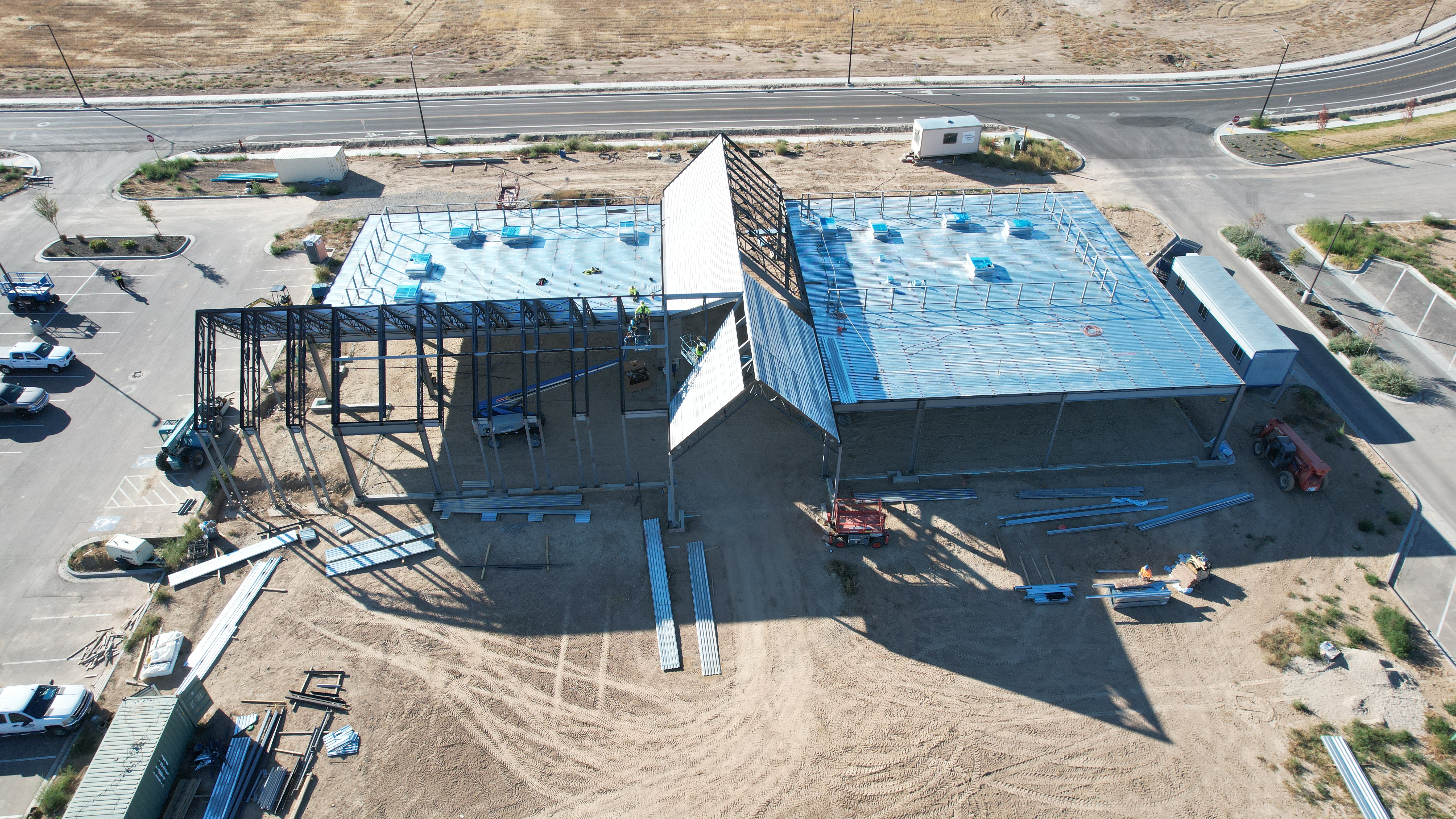 Orchard Park Construction exterior showing the framework of the building