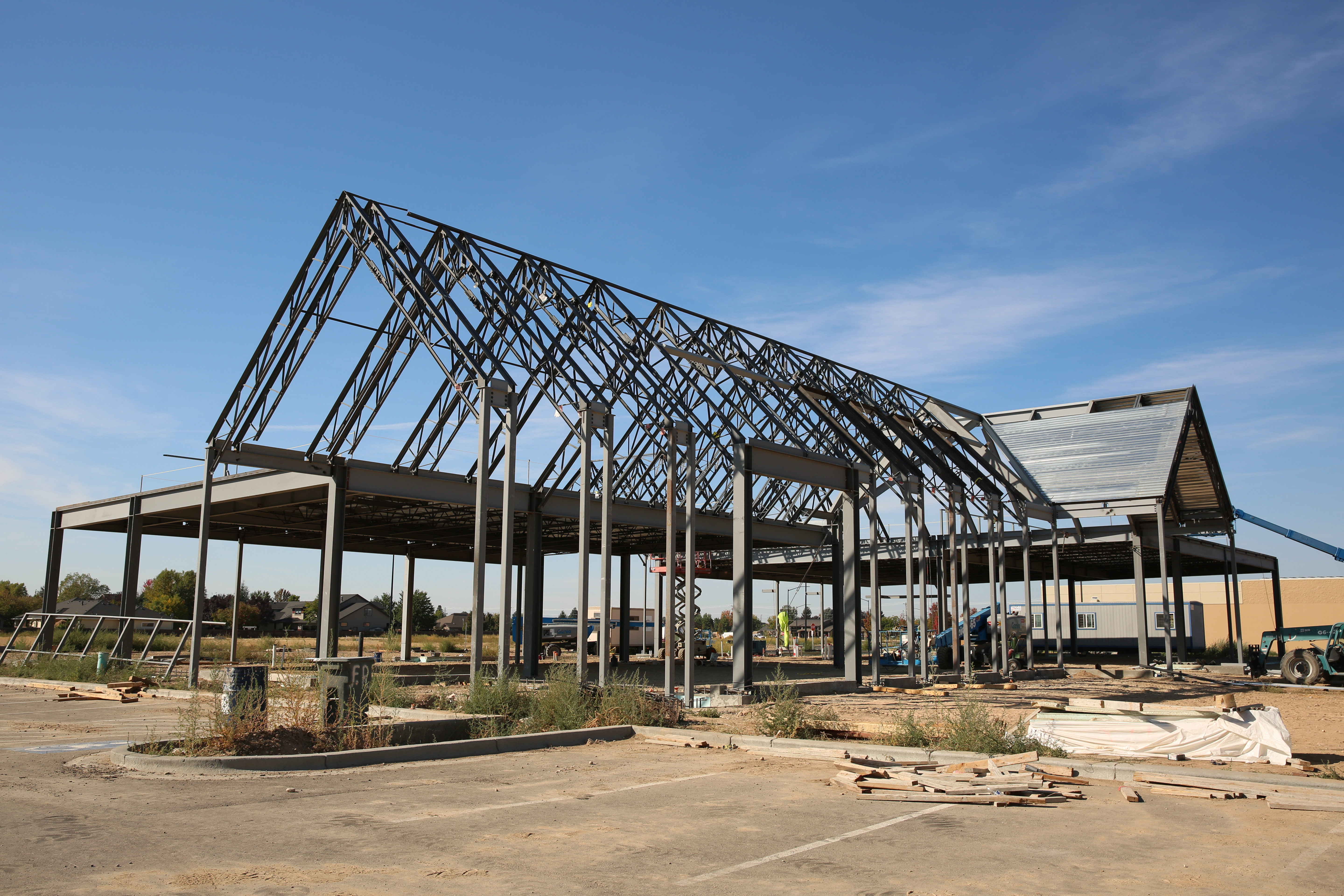 Orchard Park Construction exterior showing the framework of the building