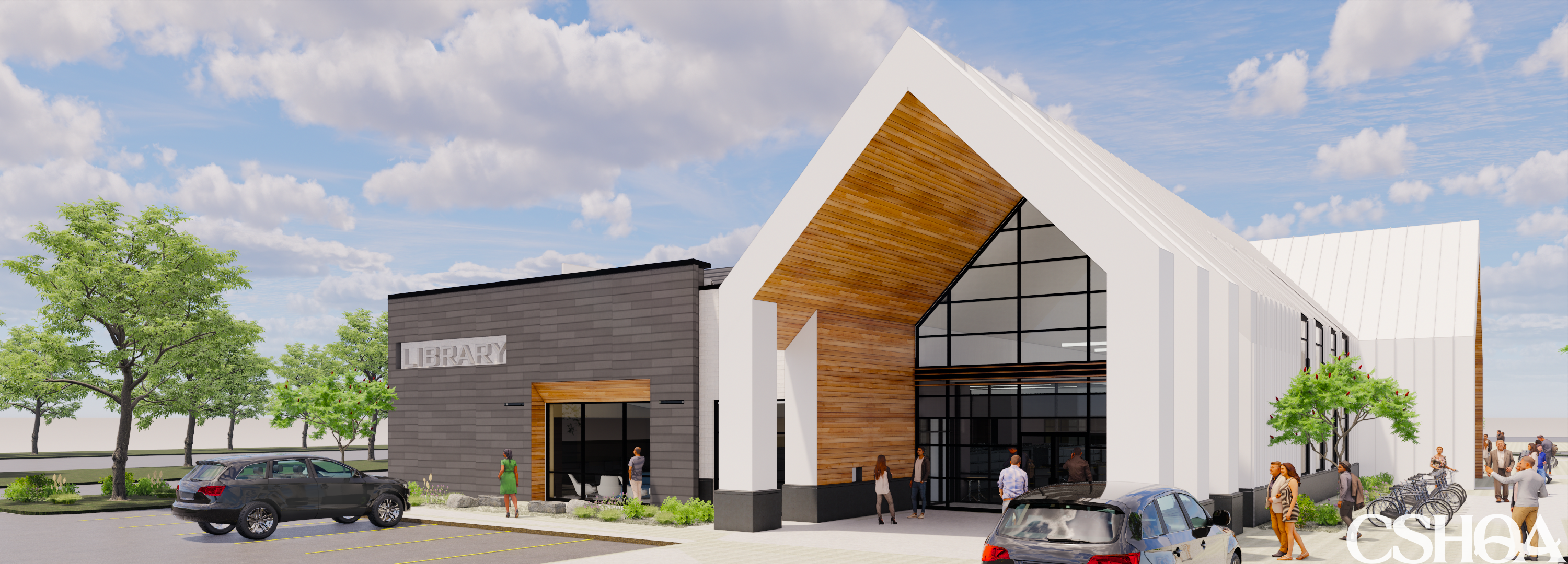 Rendering of the east corner entry