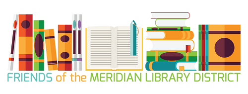 Logo with row of books and text: Friends of the Meridian Library District