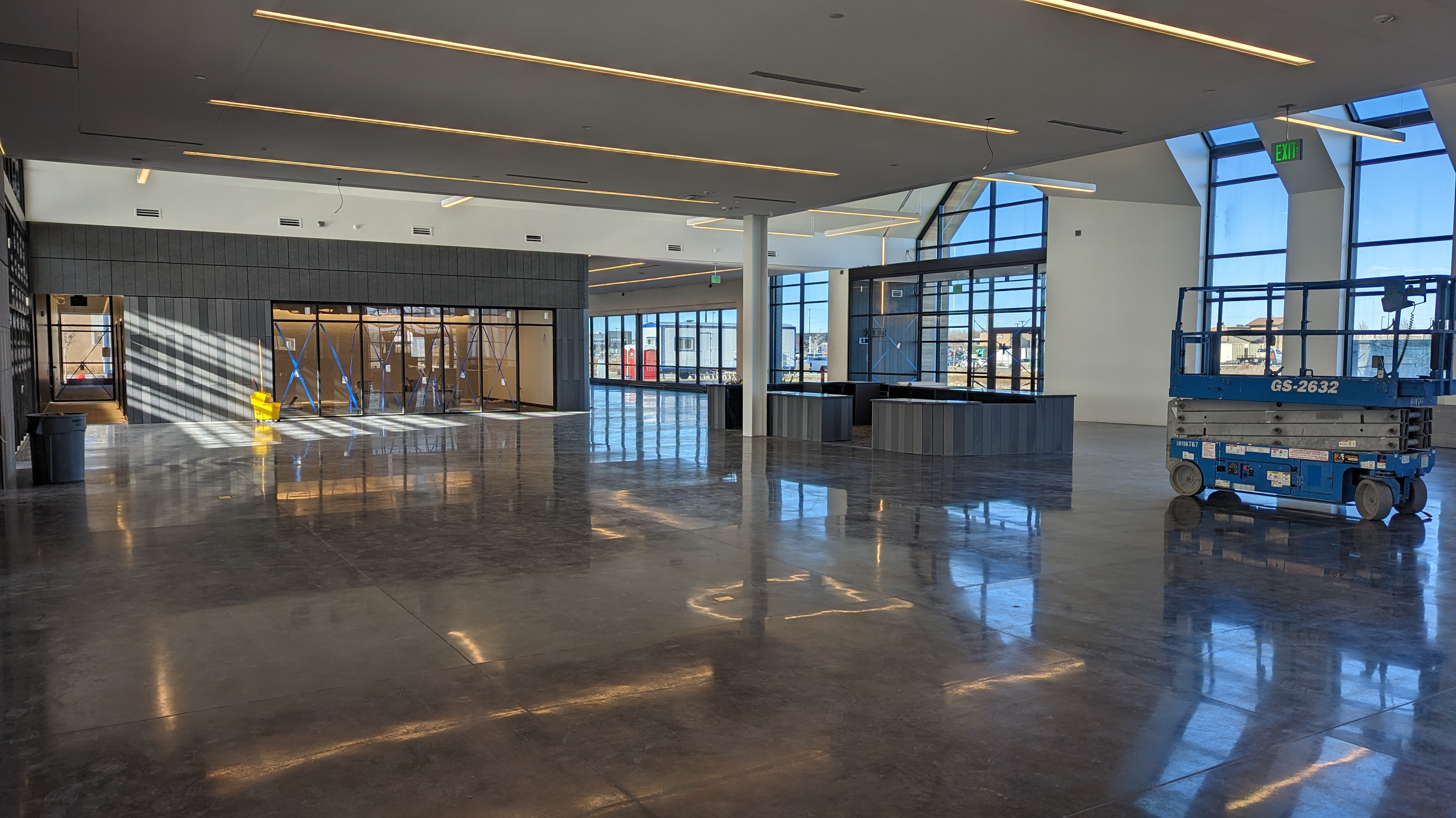 Orchard Park branch construction, view of the children's collection area and the conference room in the distance.