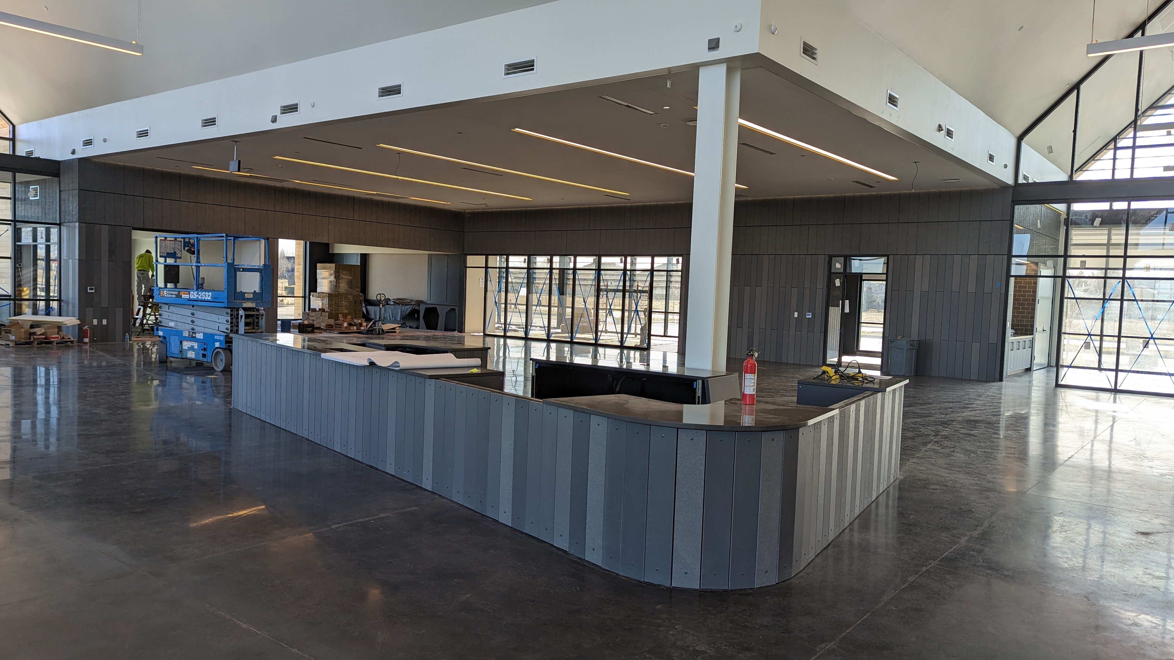 Orchard Park branch construction, view of circulation desk from north entrance facing south.
