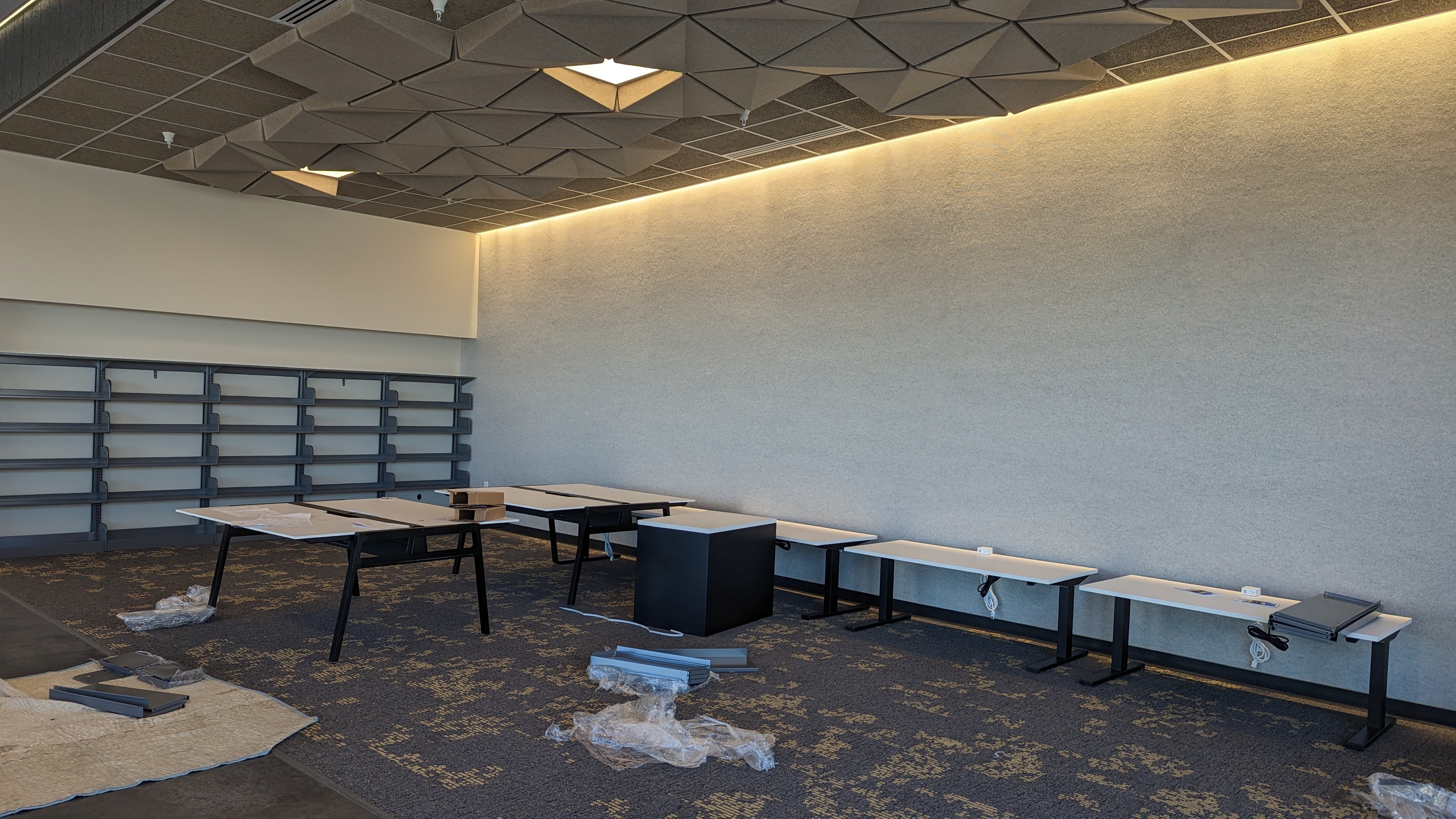 Shelving and desks in the adult lounge space. 