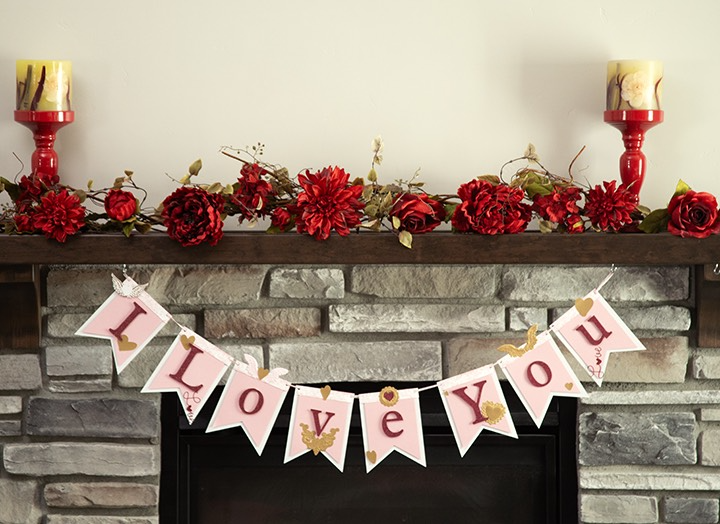 I Love You Banner over Fireplace