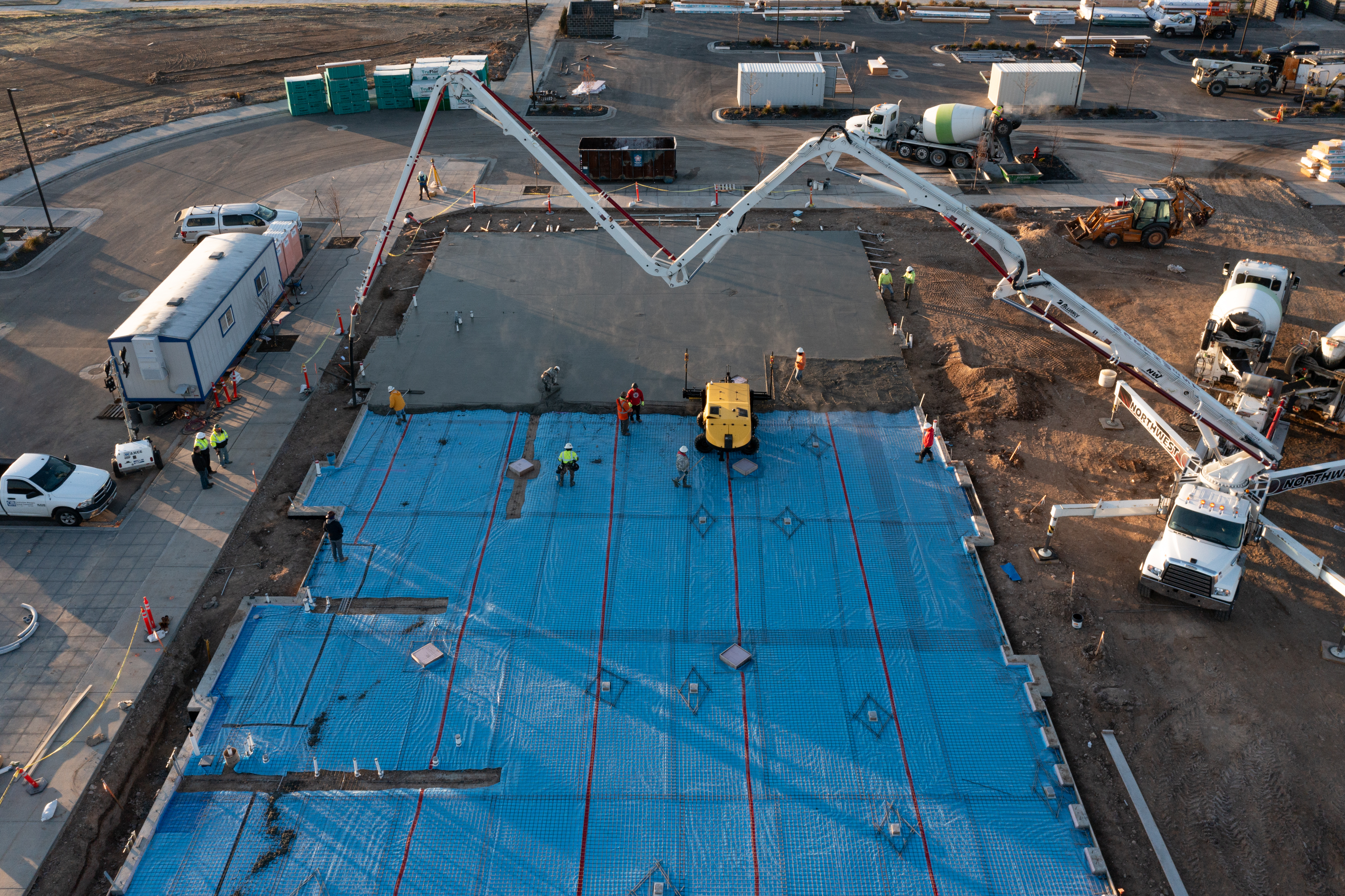 Construction crew of MLD's Pinnacle Branch, laying concrete