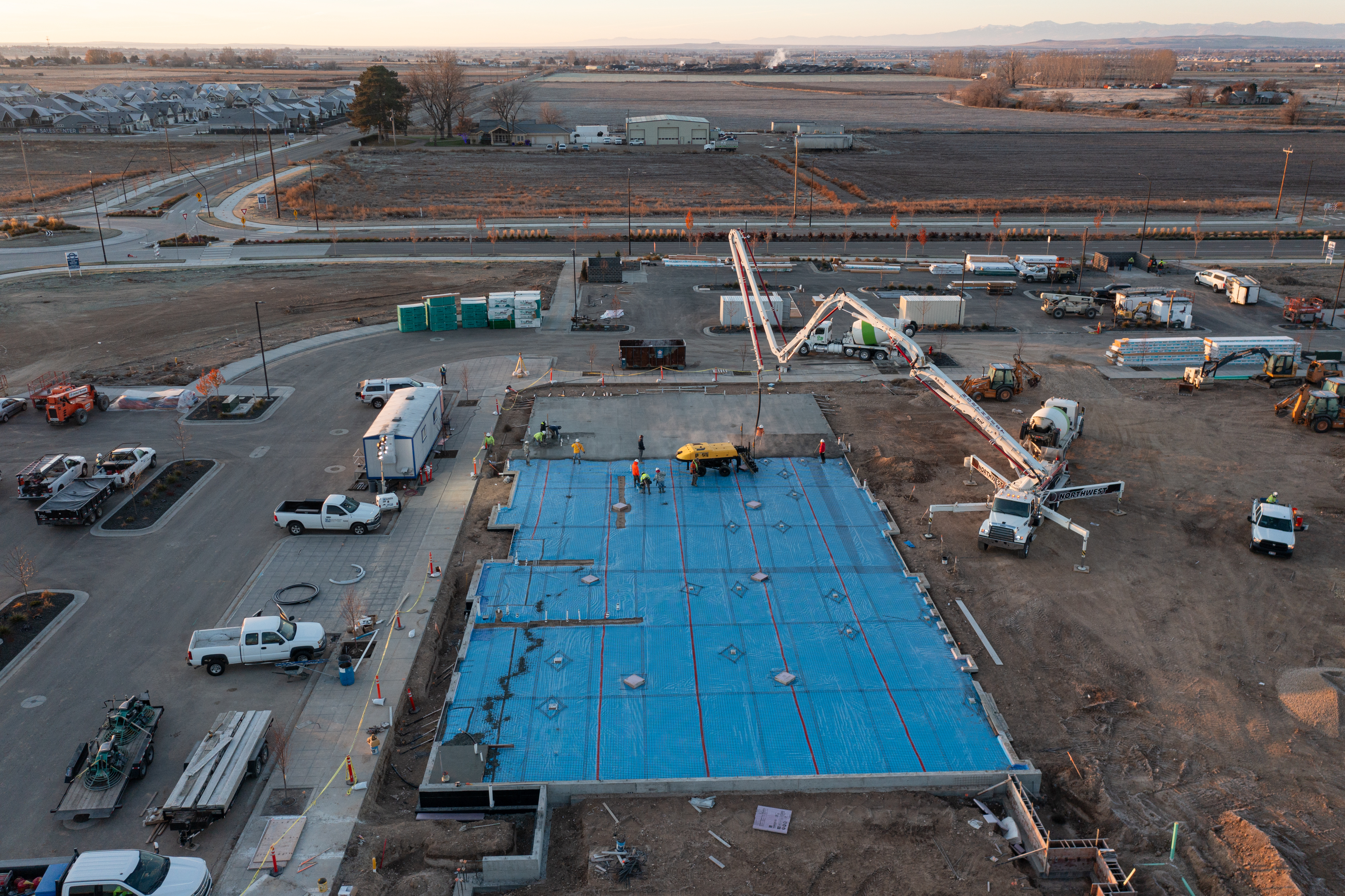 Construction crew of MLD's Pinnacle Branch, laying concrete