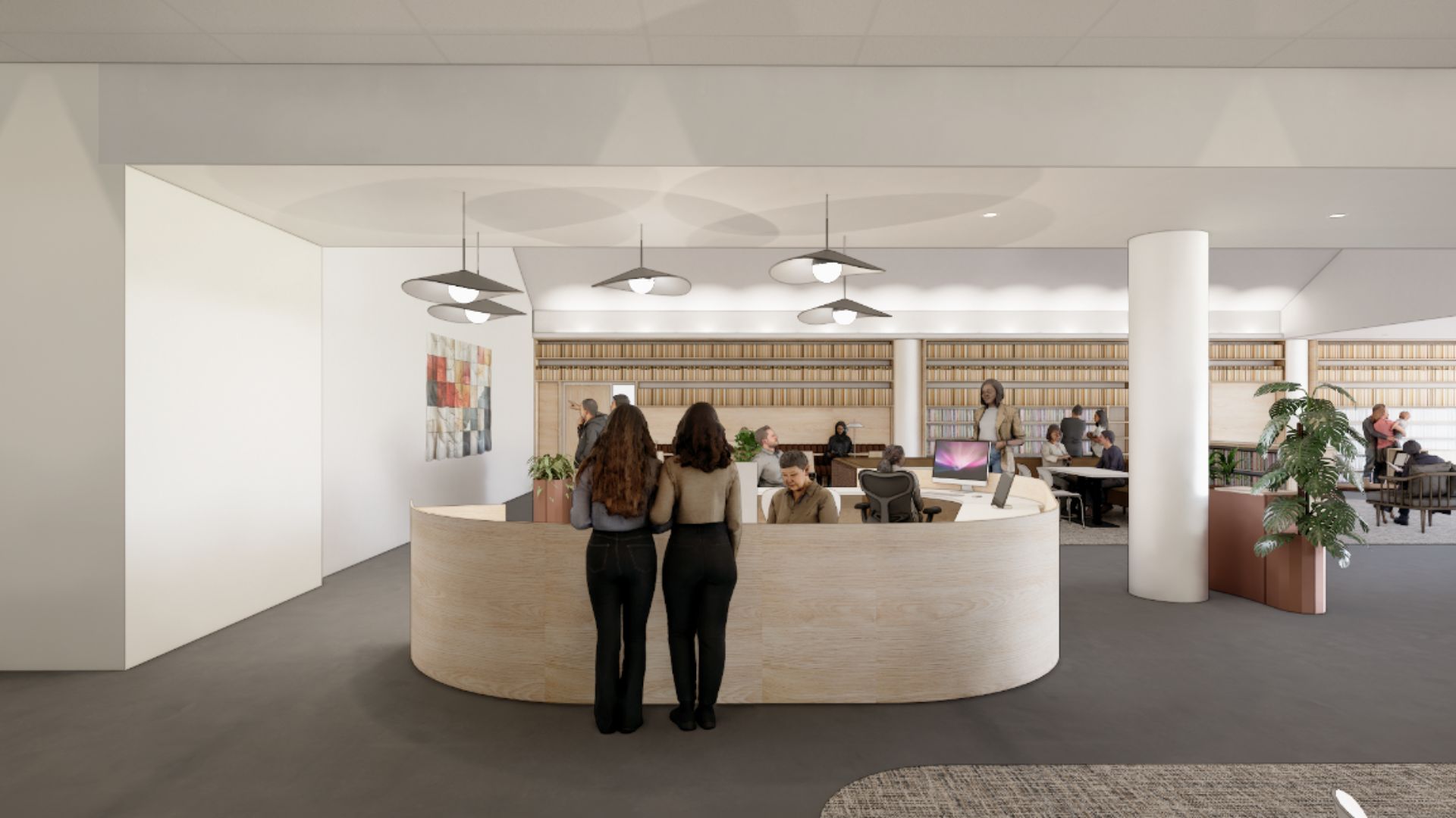 A rendering of an interior space after the Cherry Lane renovation