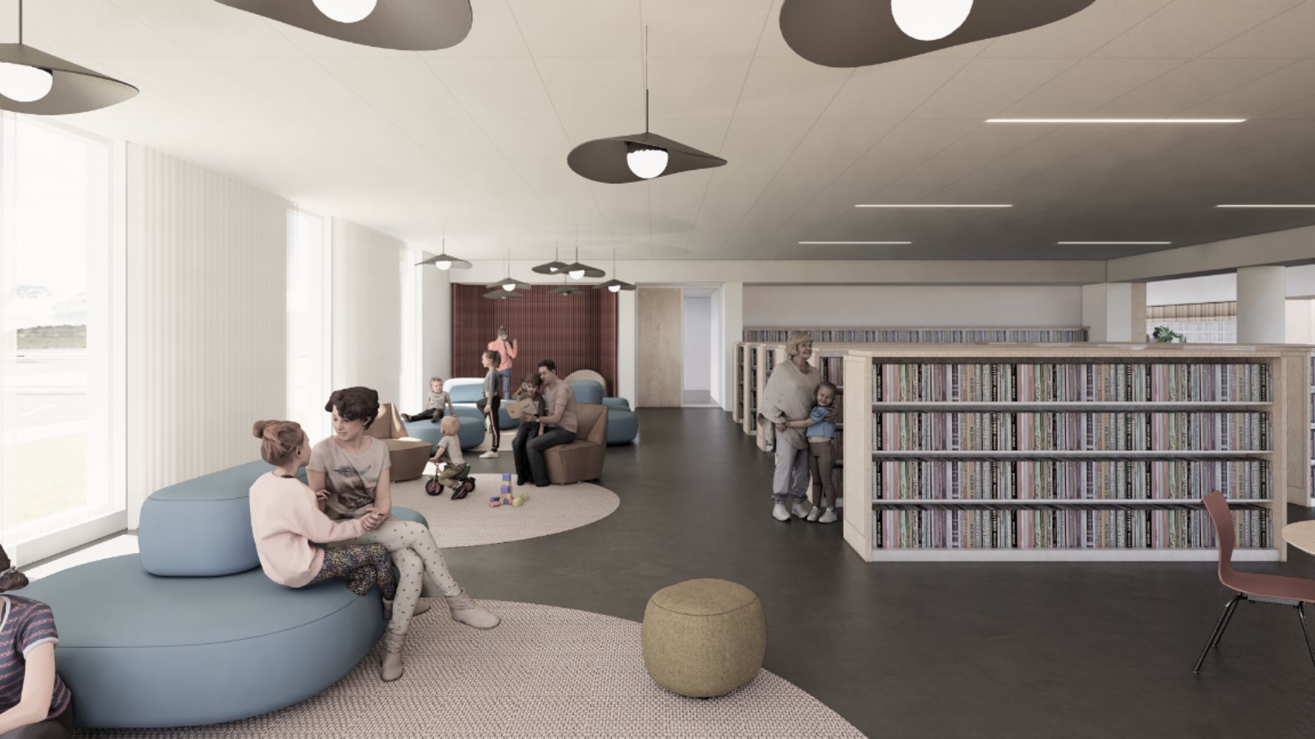 A rendering of an interior space after the Cherry Lane renovation