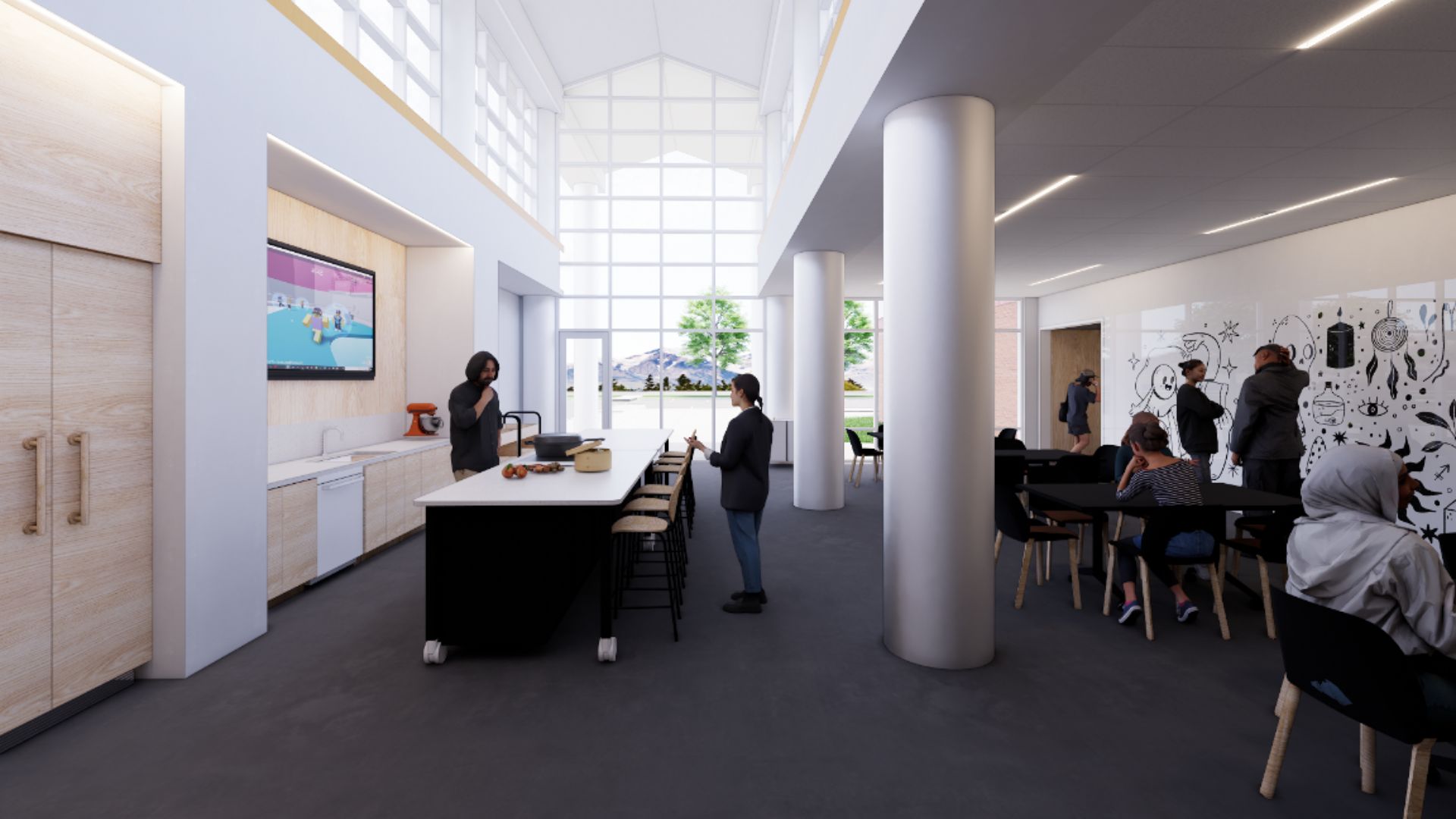 A rendering of an interior space after the Cherry Lane renovation