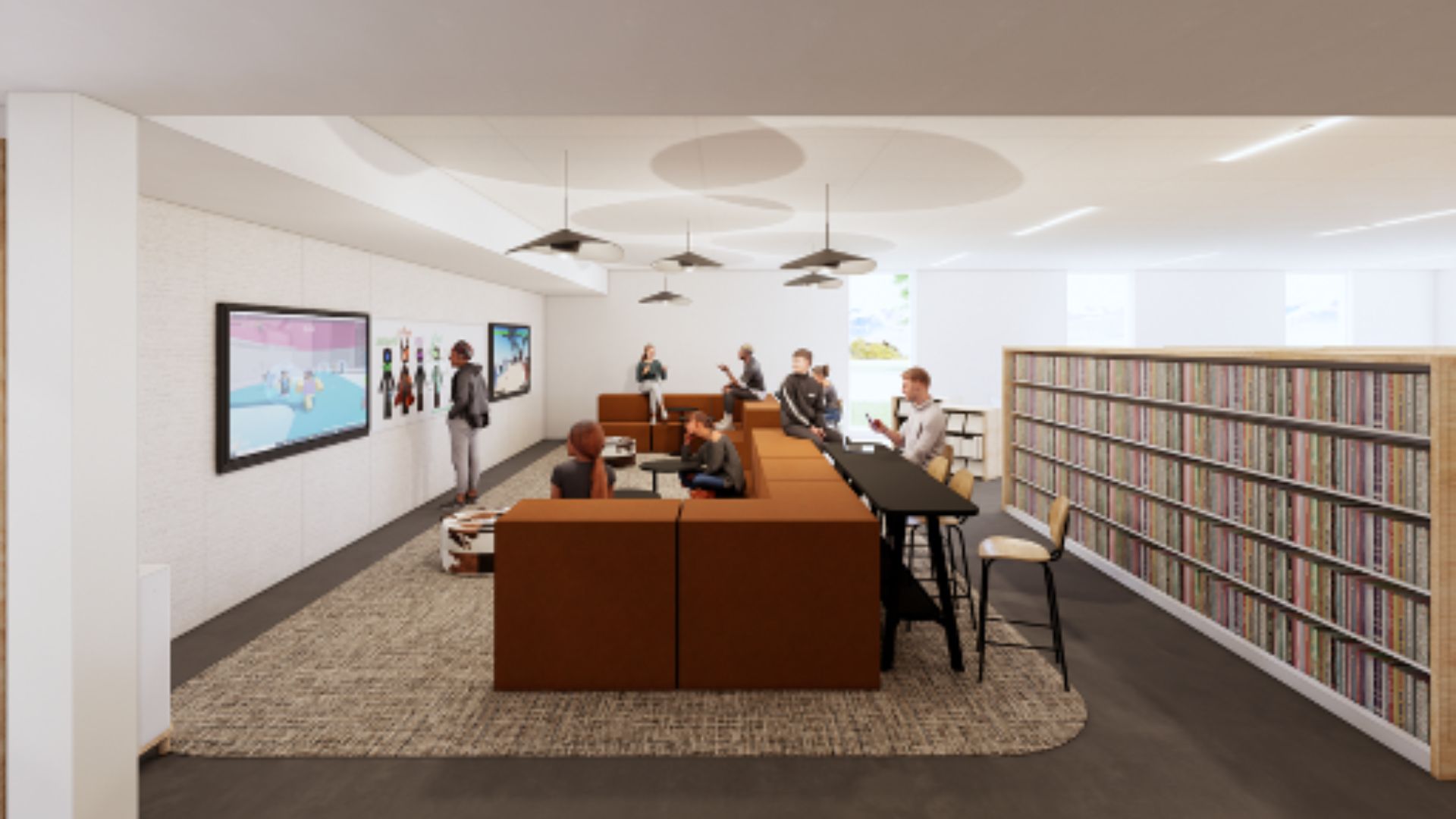 A rendering of an interior space after the Cherry Lane renovation