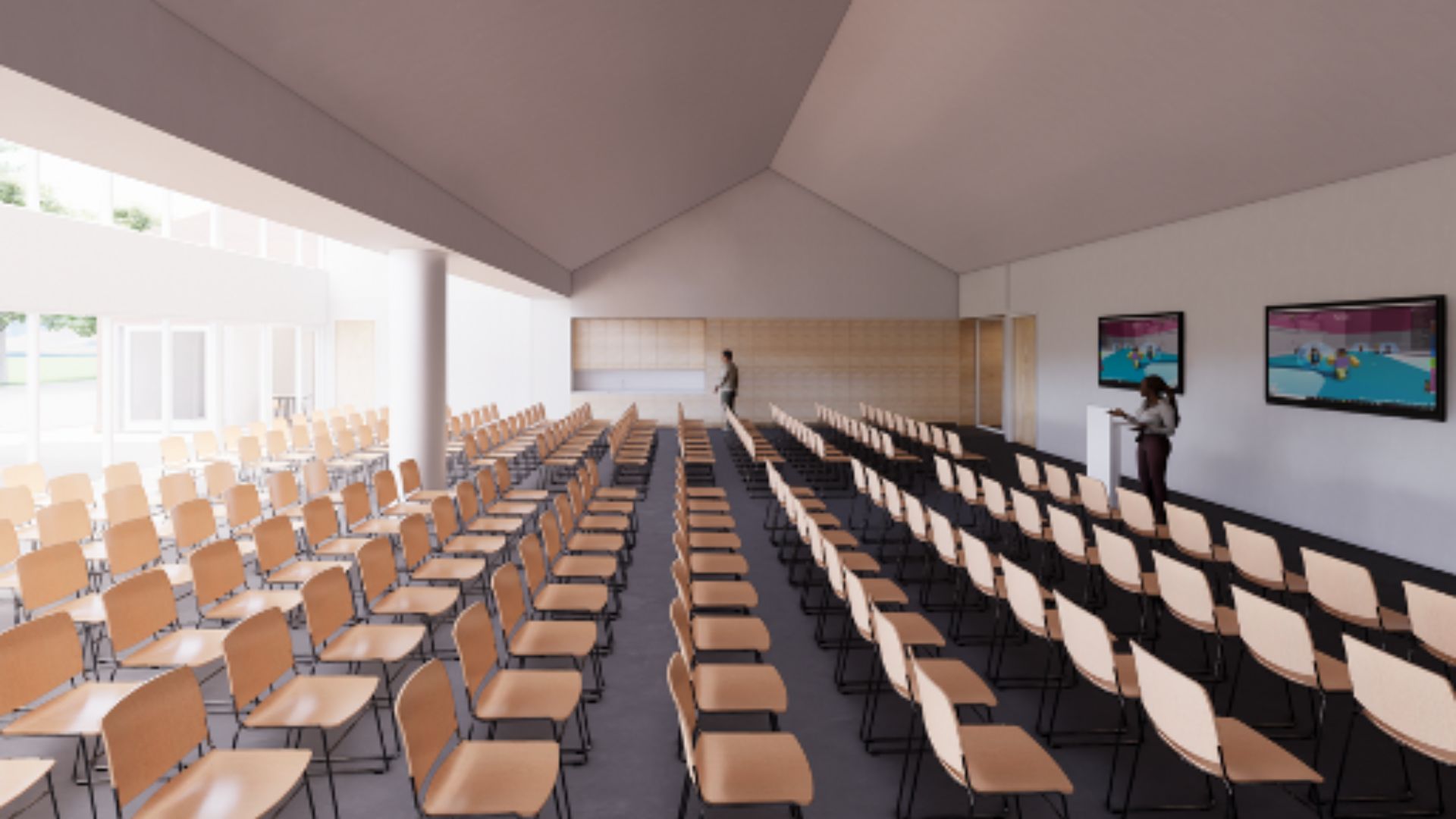 A rendering of an interior space after the Cherry Lane renovation