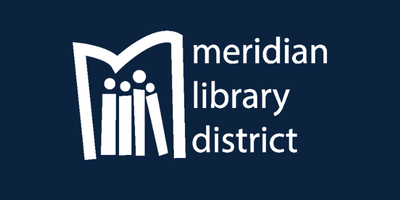 Meridian Library District logo with dark blue background