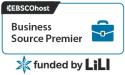 Database logo for EBSCOhost's Business Source Premier with the text Funded by LiLI