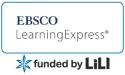 Database logo for EBSCOhost's Learning Express with the text Funded by LiLI
