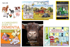 3 books, puzzle, farm animals
