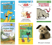 5 animal books, 1 dog puppet
