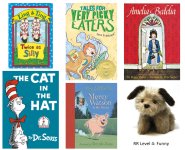 5 funny books, 1 dog puppet