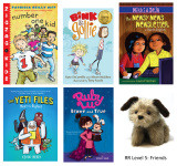 Books images included in Rascal Reader Level 5 kit, Friends, including Rascal dog puppet.