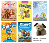 Books images included in Rascal Reader Level 5 kit, More Mystery and Adventure, including Rascal dog puppet.