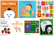 Book covers for seven Spanish language early learning board books.